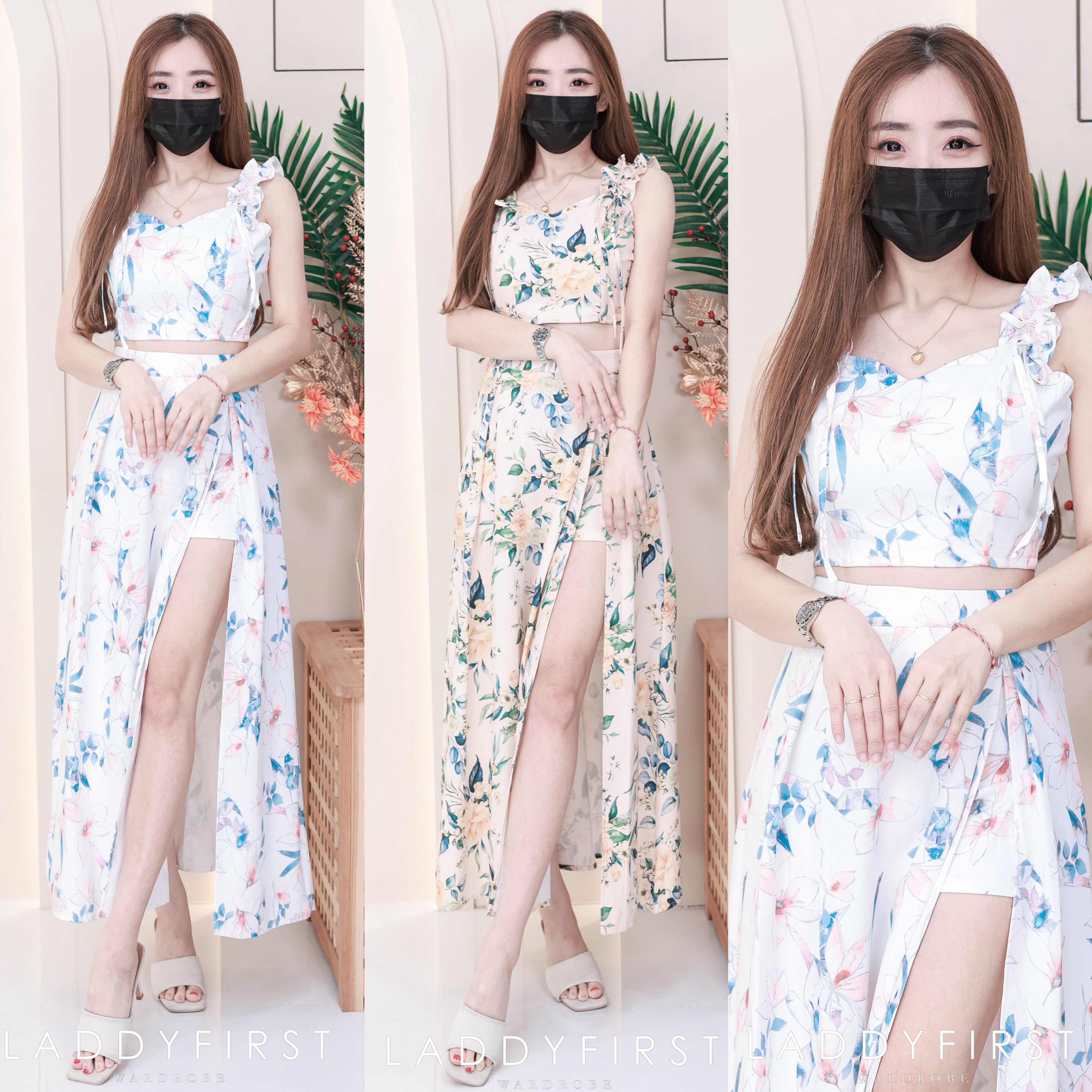 【SS4423186】【网站福利款✨】【LFW独家小圆饼】两件式高端时尚简约套装 自调无袖肩带短版西装上衣➕假两件温柔风仙气雪纺短裤拼接开叉高腰裙子 ❤️❤️