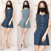 【SS21853 / 17170】高品质COTTON JEANS牛仔时尚套装 宽松版牛仔无袖上衣，后中拉链➕牛仔高腰百搭裙子，内层有里布短裤有口袋 ❤️❤️【C-R1-C5】