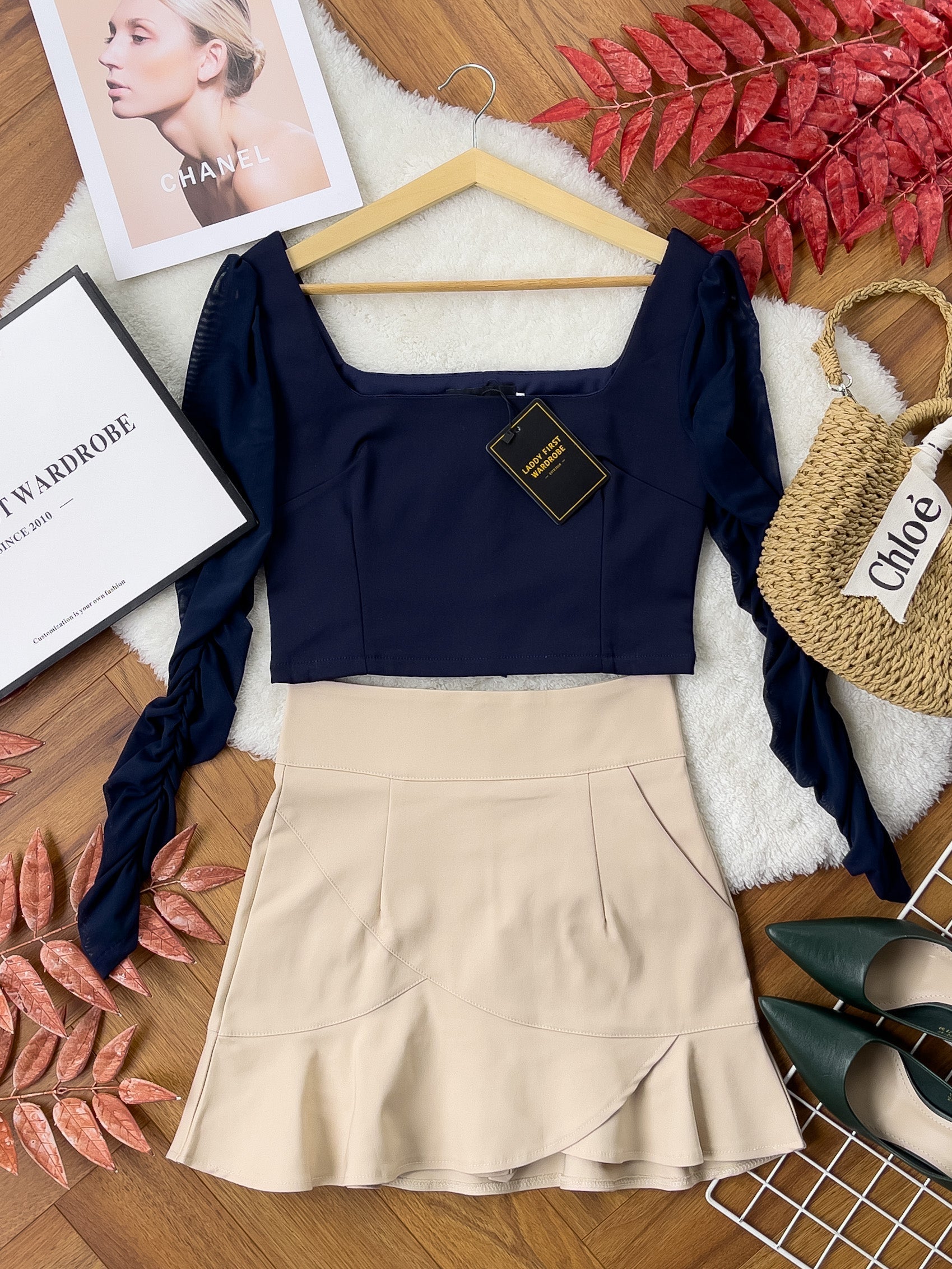 【S15032】高品质荷叶摆西装高腰裙子，内层里布短裤，有口袋 ❤️❤️