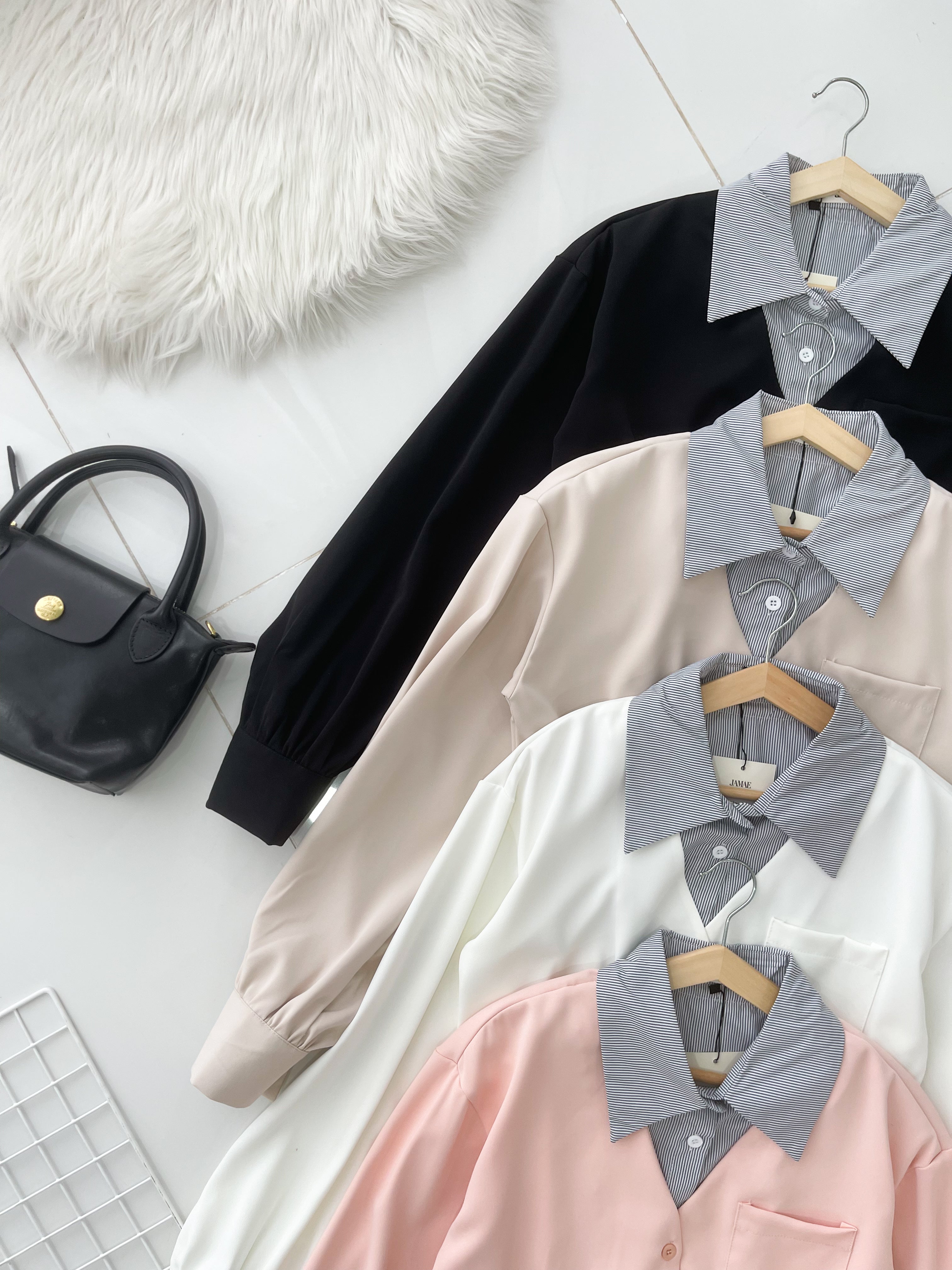 【T98793】高品质假两件线条翻领拼接西装长袖上衣 ❤❤