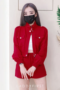 【SS3514】【LFW独家小圆饼】高品质两件式卫衣棉时尚气质休闲百搭套装 翻领长袖上衣/外套➕松紧腰休闲高腰百搭短裤，有口袋 ❤️❤️ 【C-R2-C2】