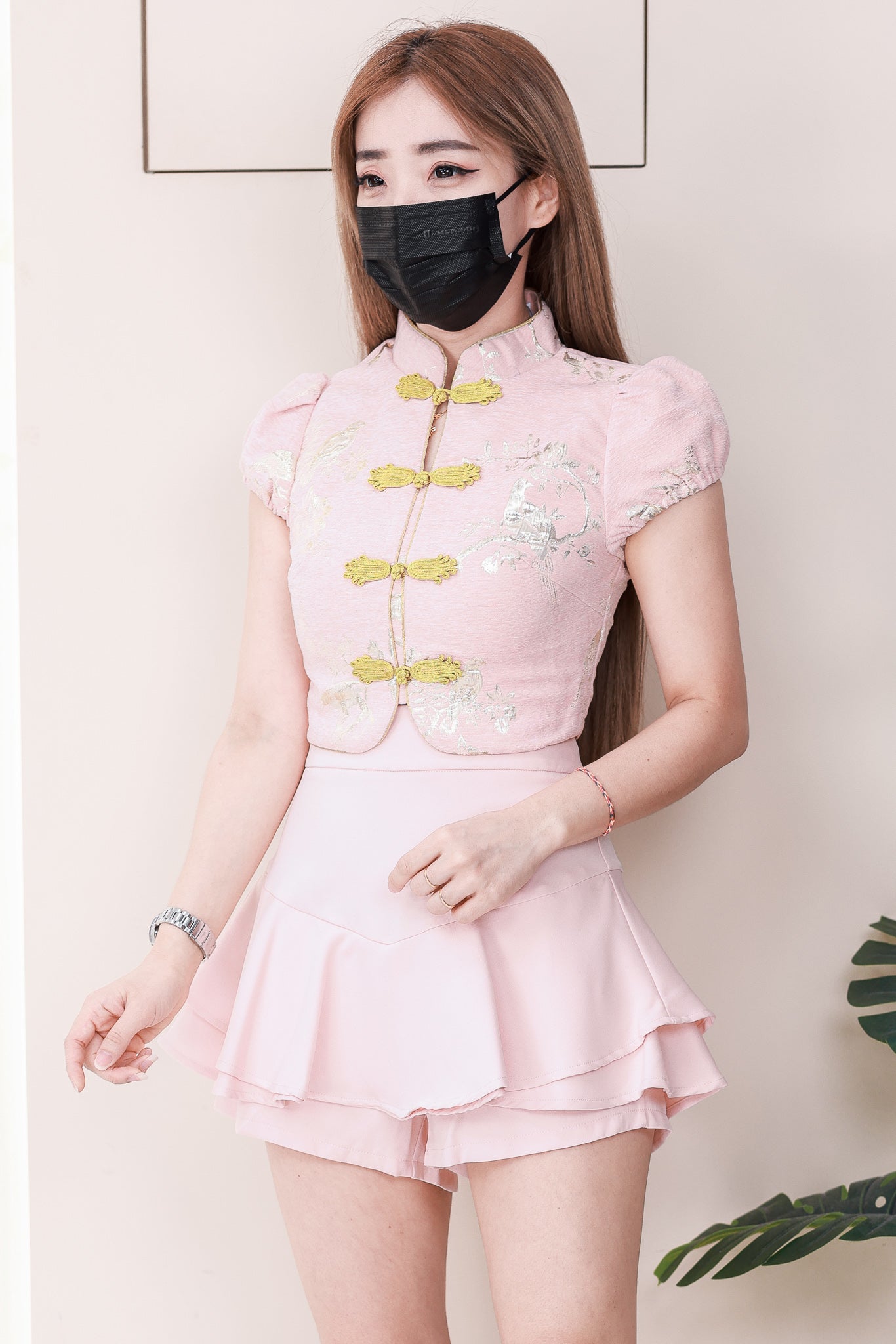 【SS3499】【LFW独家小圆饼】高品质两件式新中式高端国风提花旗袍套装 精致金线盘扣提花旗袍上衣➕荷叶下摆西装高腰百搭裤裙 ❤️❤️7
