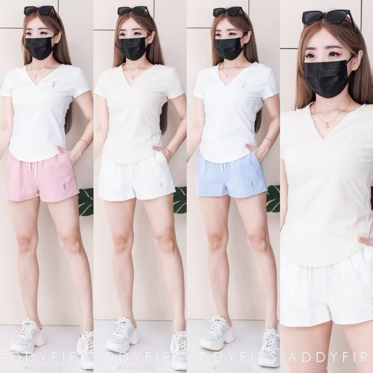 【SS88341】高品质两件简约日常休闲百搭套装 Polo刺绣短袖上衣➕松紧腰弹力牛仔高腰百搭短裤，有口袋 ❤️❤️