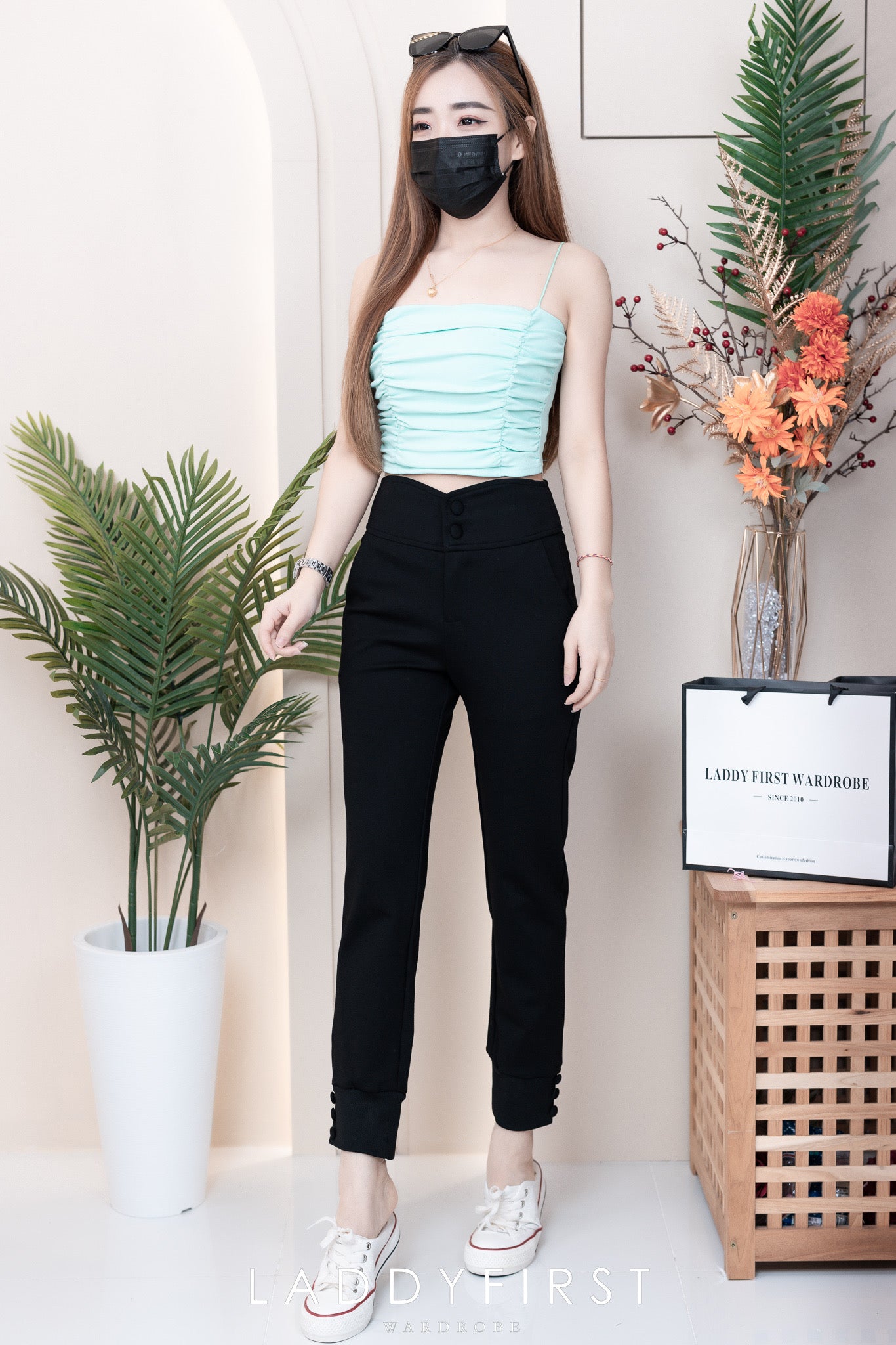 【T3396】方领皱褶显瘦设计细带无袖纯棉弹力内搭上衣 ❤❤【A-R2-C1】