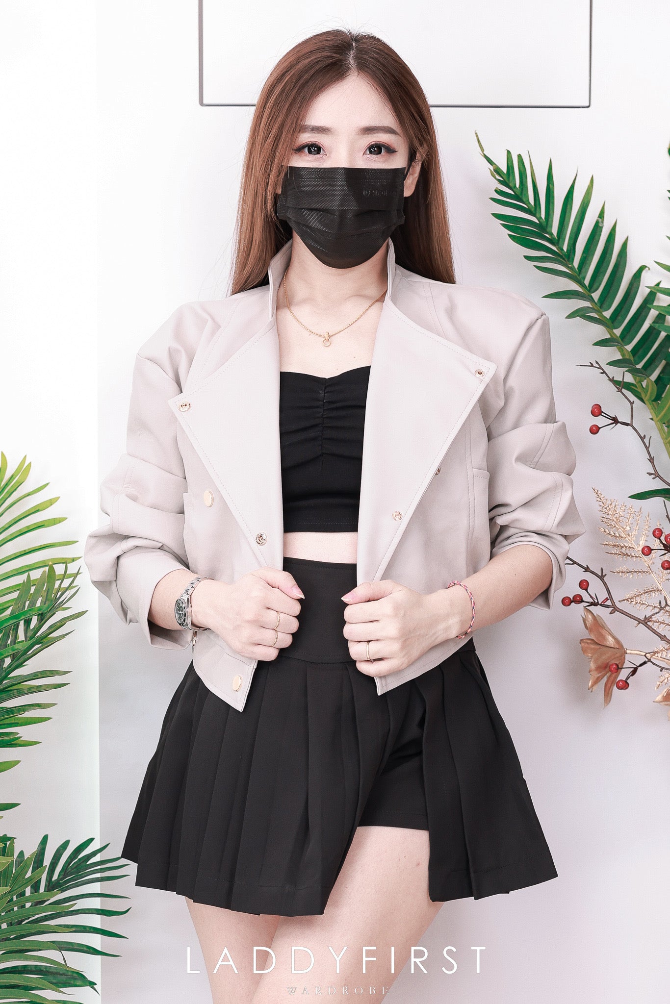 【T3398】V领小皱褶设计细带无袖纯棉弹力内搭上衣 ❤❤ 【B-R2-C4】