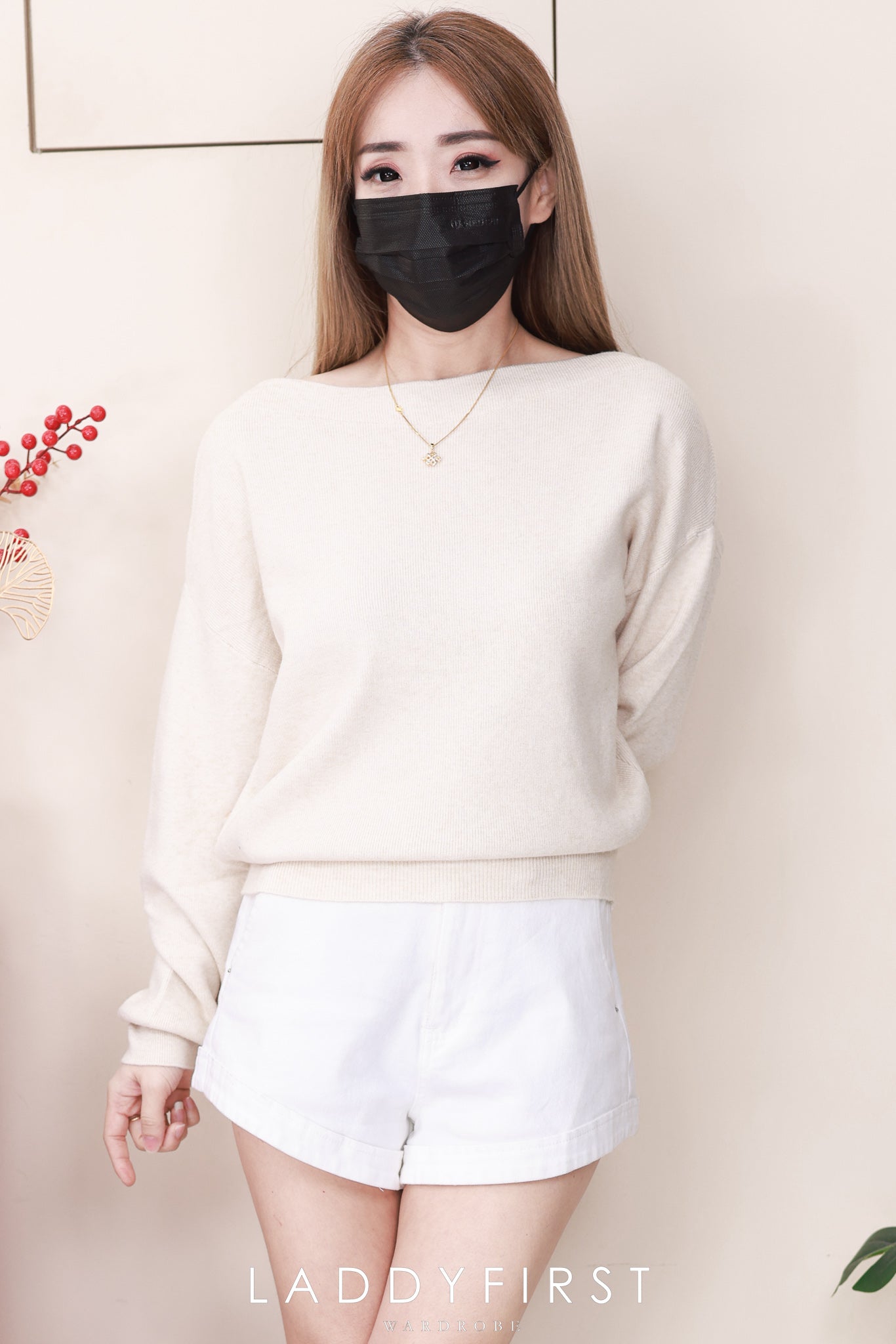 【T2923】高品质韩风性感斜肩简约又气质针织长袖上衣 ❤❤