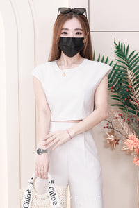【SS3443】LFW小圆饼 高品质两件式西装弹力简约百搭时装套装 圆领短袖时装上衣➕西装阔脚百搭高腰长裤，有口袋 ❤️❤️【B-R2-C5】