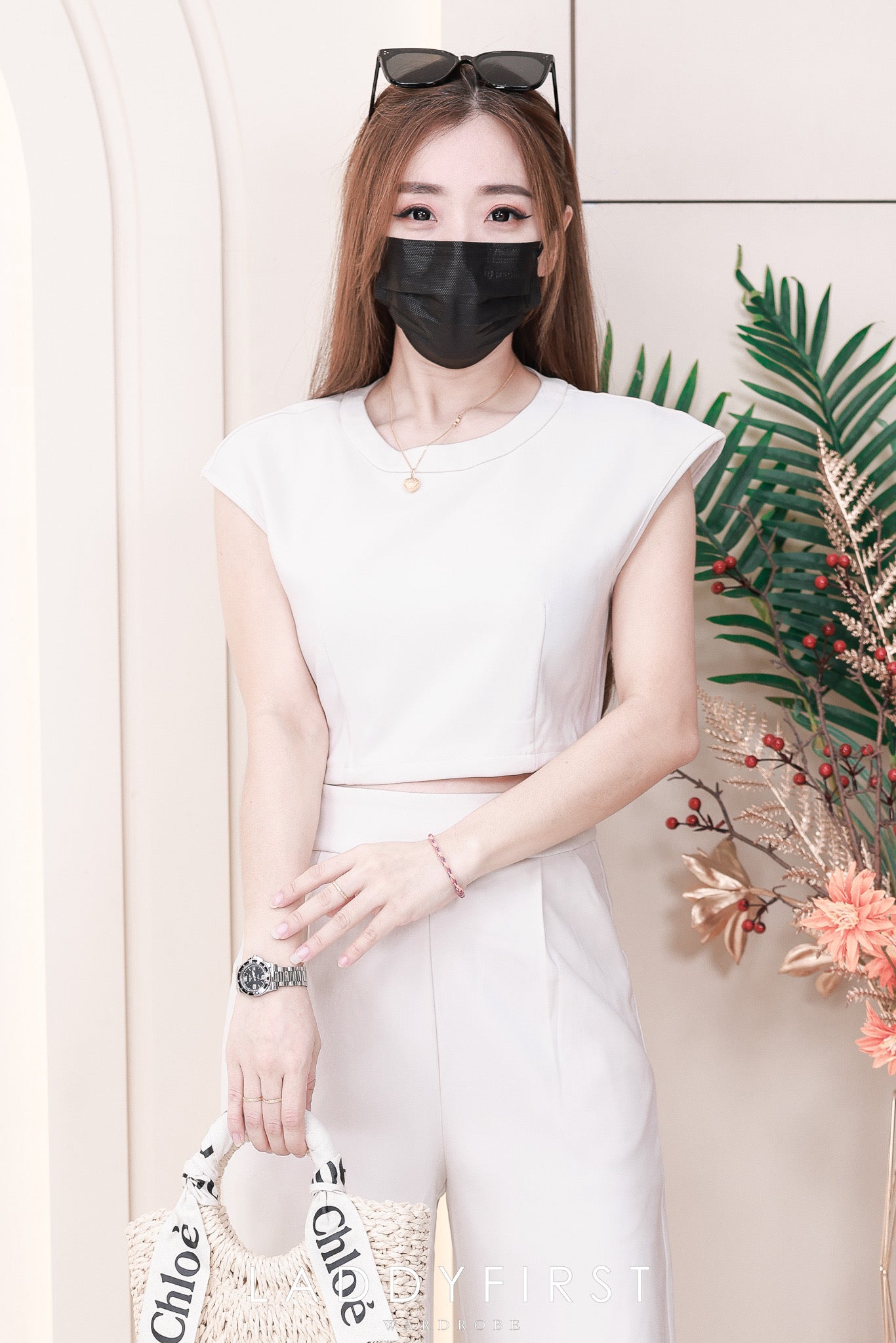 【SS3443】LFW小圆饼 高品质两件式西装弹力简约百搭时装套装 圆领短袖时装上衣➕西装阔脚百搭高腰长裤，有口袋 ❤️❤️【B-R2-C5】