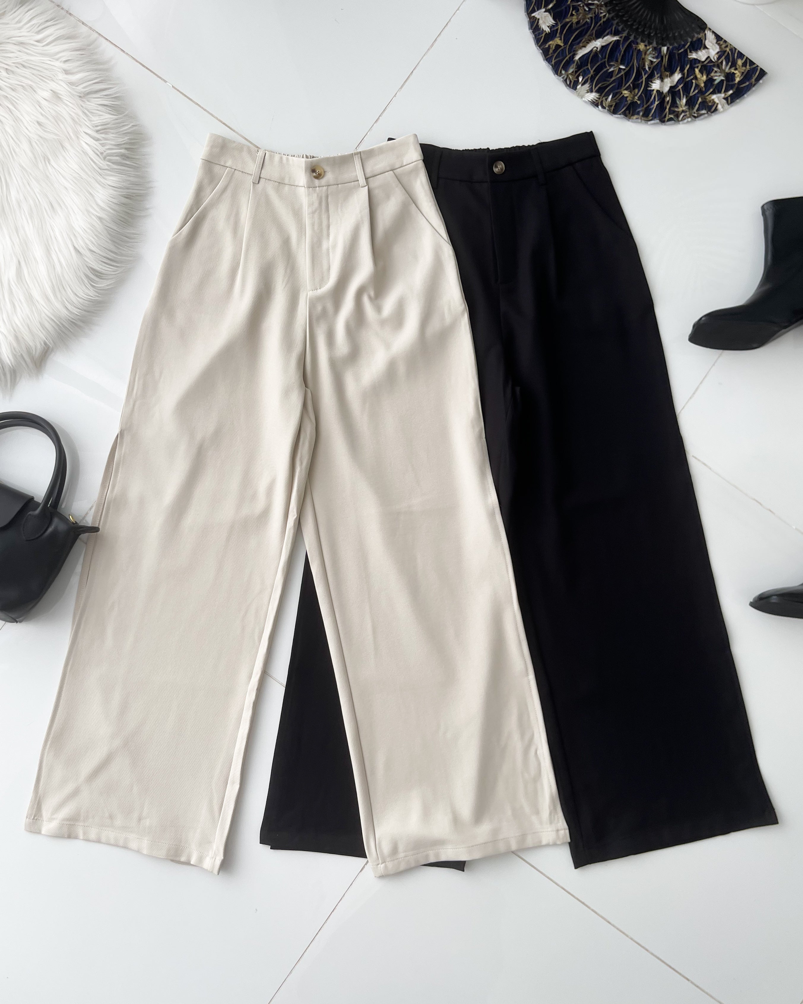 【L6218 / 16996】高品质复古西装两侧开叉设计阔脚高腰百搭长裤，有口袋 ❤️❤️