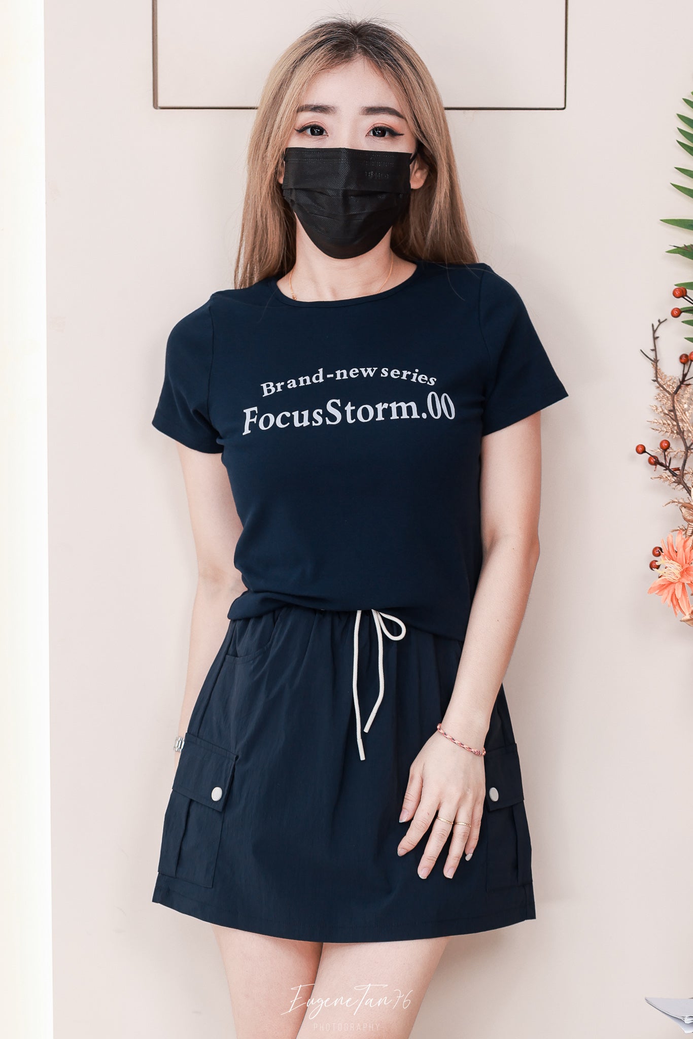【SS1777】高品质两件式韩风休闲时尚套装 纯棉弹力圆领短袖百搭上衣➕松紧高腰百搭裙子，内层有里布短裤有口袋 ❤️❤️