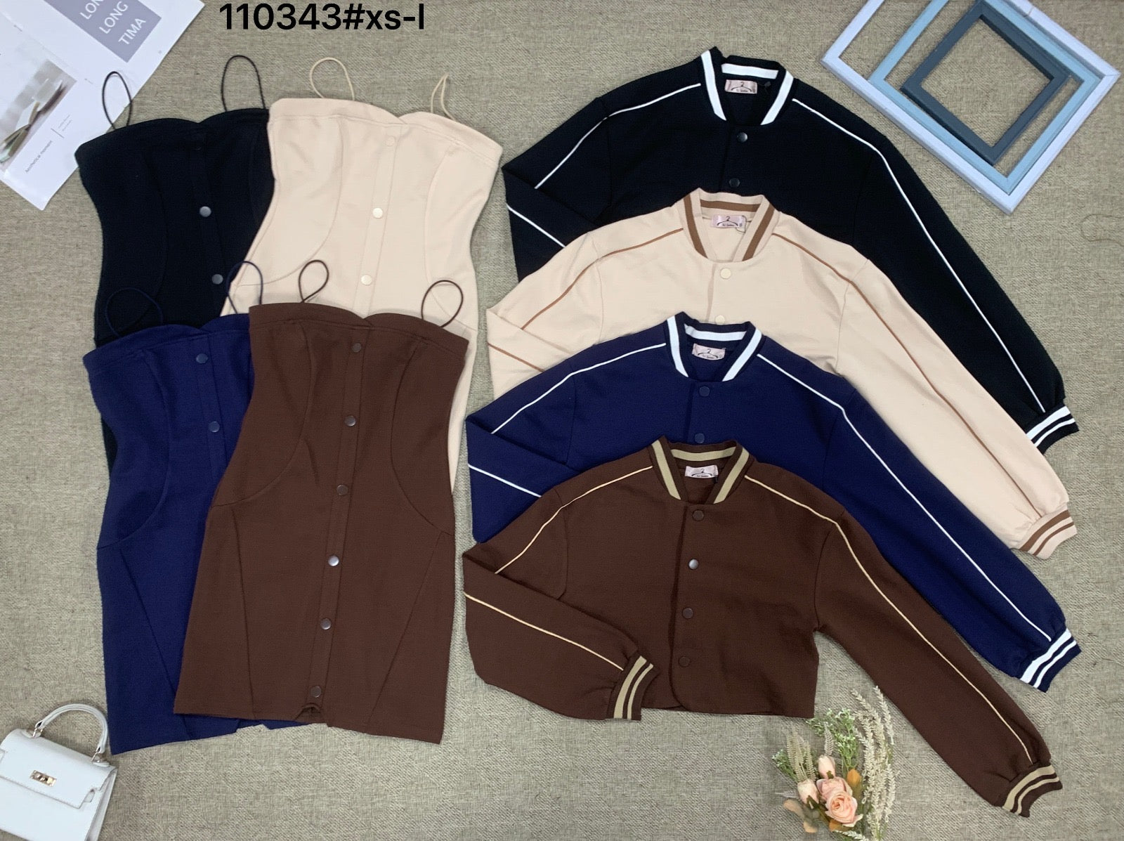 【SS110343】两件式气质罗马棒球套装 长袖外套➕细带连身裙子