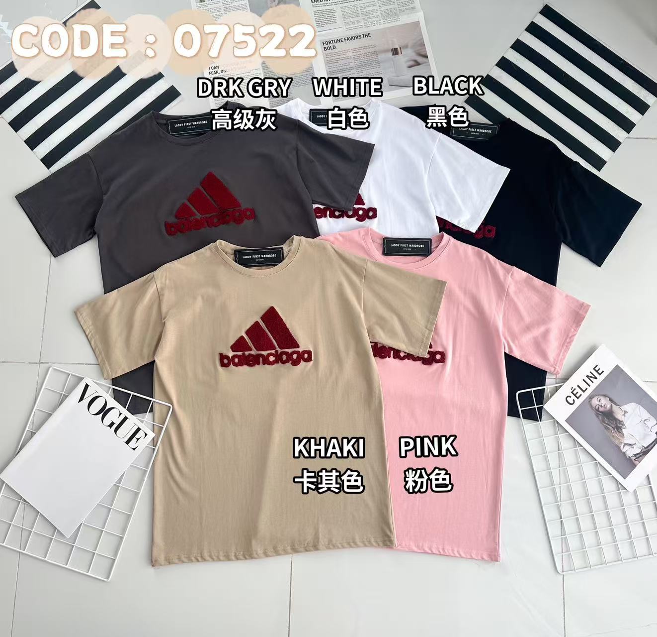 【O7522】毛巾绣字字母领短袖 Oversized 休闲上衣❤️❤️
