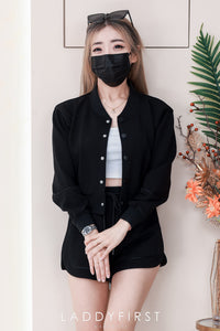 【SS3523】【LFW独家小圆饼】高品质高端气质厚实空气绵韩式时尚百搭套装 V领长袖外套上衣 按扭设计➕抽绳松紧腰百搭短裤，有口袋 ❤️❤️【B-R2-C4】