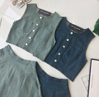 【SS21853 / 17170】高品质COTTON JEANS牛仔时尚套装 宽松版牛仔无袖上衣，后中拉链➕牛仔高腰百搭裙子，内层有里布短裤有口袋 ❤️❤️【C-R1-C5】