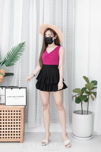 【S68114】【独家小圆饼】双层蛋糕百褶荷叶边高腰显瘦西装裙子，内层里布短裤【B-R1-C2】