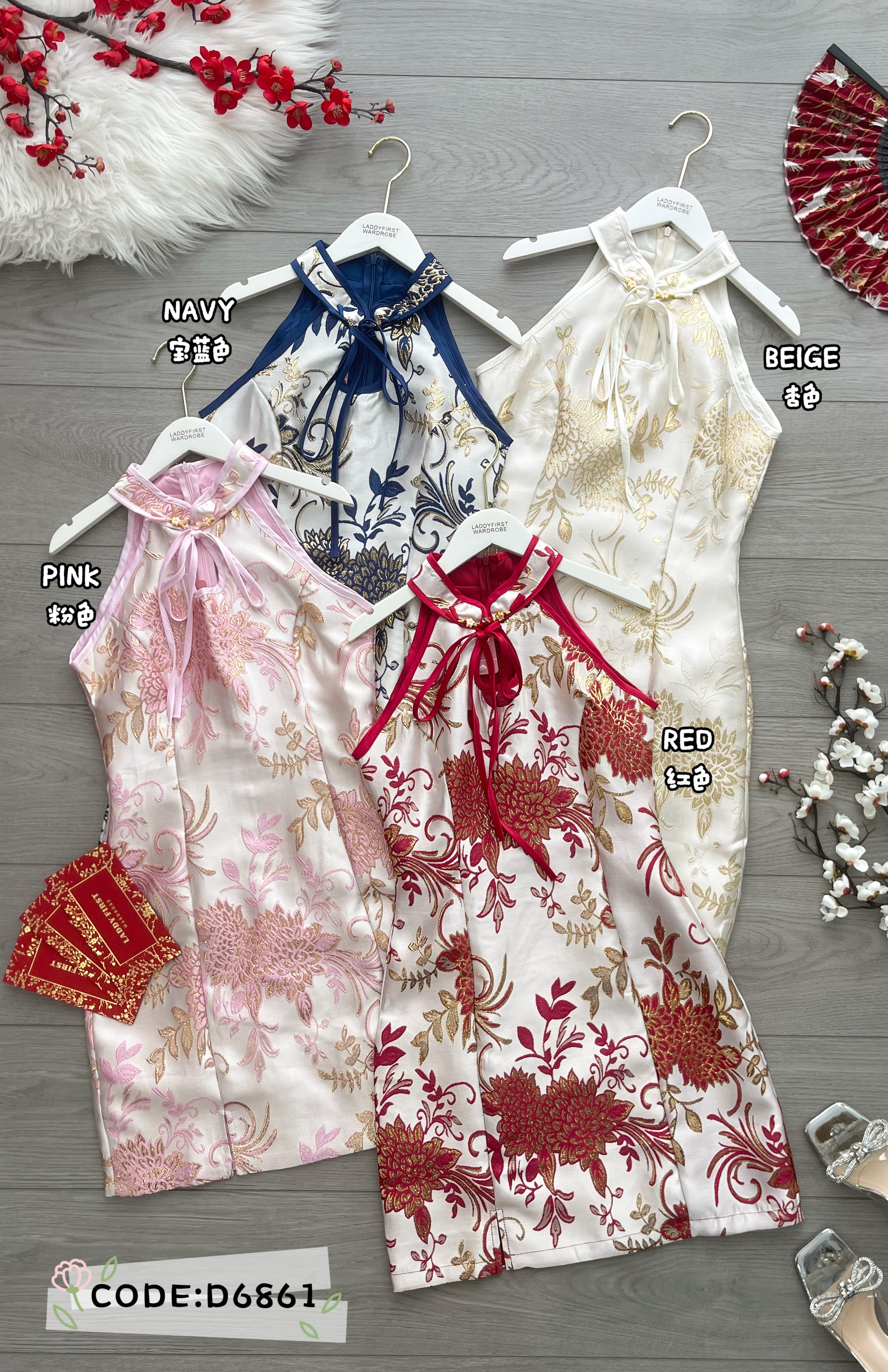 【D6861】高品质富贵牡丹金线CUT IN提花旗袍连身子 ❤❤