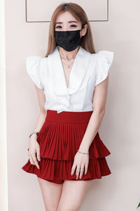 【T8238751】高品质V翻领荷叶袖甜美蝴蝶结设计时装上衣 ❤❤ 【B-R1-C6】