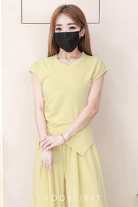 【SS9869】高品质两件式韩式轻奢简约套装 V领修身版型纯棉百搭上衣➕松紧腰弹力阔脚高腰百搭长裤，有口袋 ❤️❤️ 【D-R1-C6】