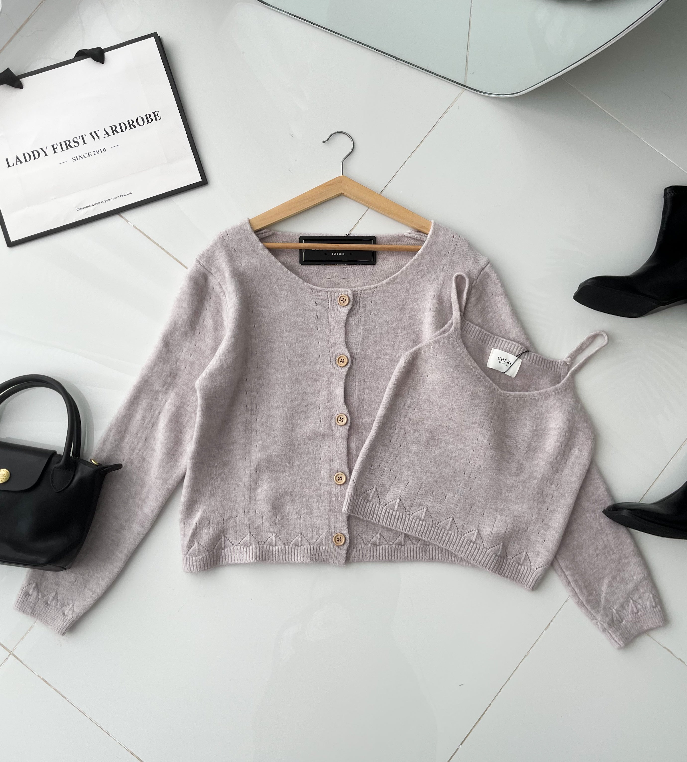 【T2668】高品质韩式宽松版简约穿搭毛绒针织长袖外套➕内搭上衣❤❤