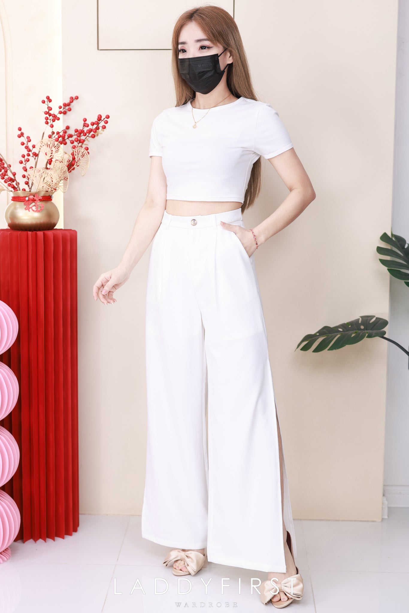 【L6218 / 16996】高品质复古西装两侧开叉设计阔脚高腰百搭长裤，有口袋 ❤️❤️