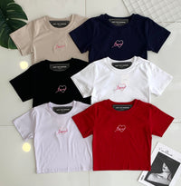 【T83299】高品质love字体刺绣纯棉弹力短袖日常休闲百搭上衣 ❤❤【A-R1-C2】