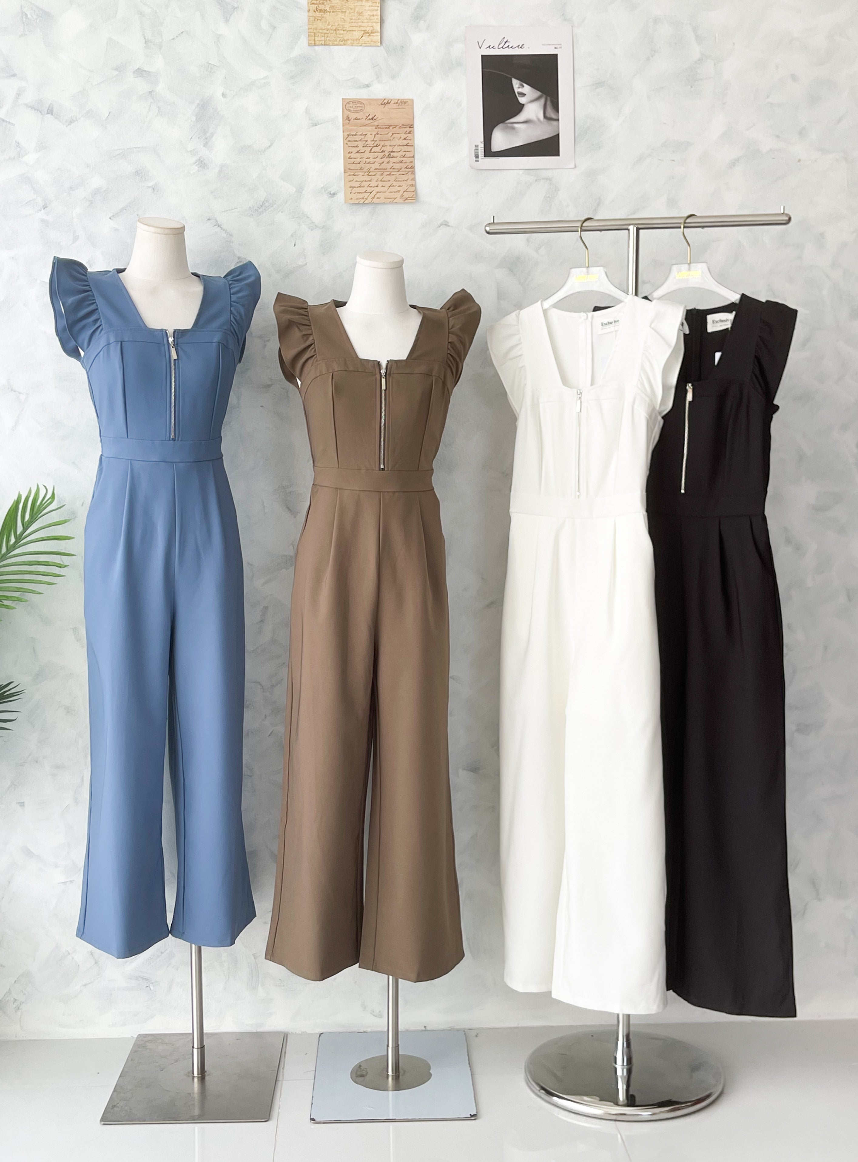 【D22580】高品质无袖荷叶边简约款西装连身长裤，有口袋 ❤❤【B-RU】