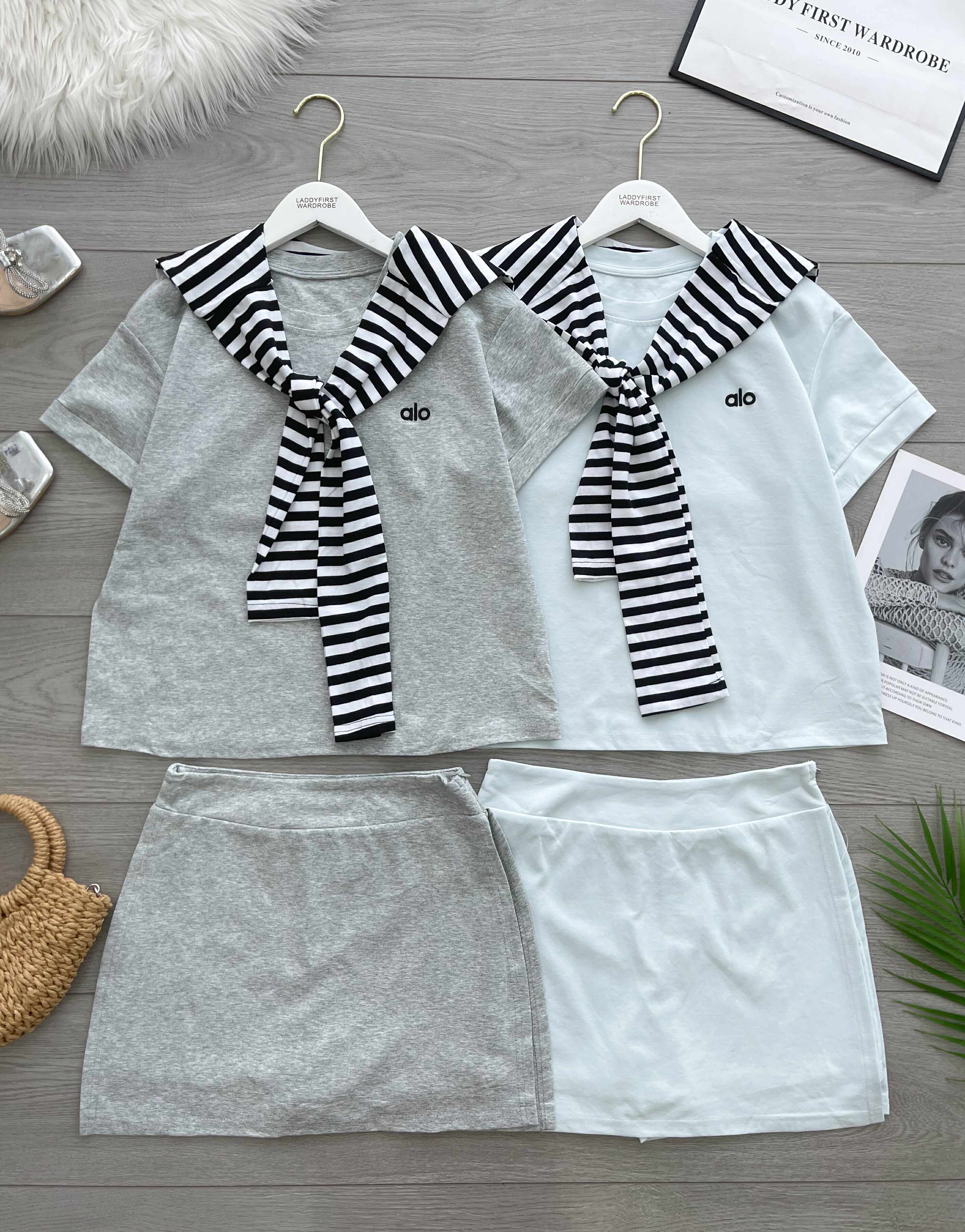 【SS612】高品质三件式韩系学院风时尚套装 宽松百搭上衣➕百搭裤裙，两侧开叉设计 ❤️❤️