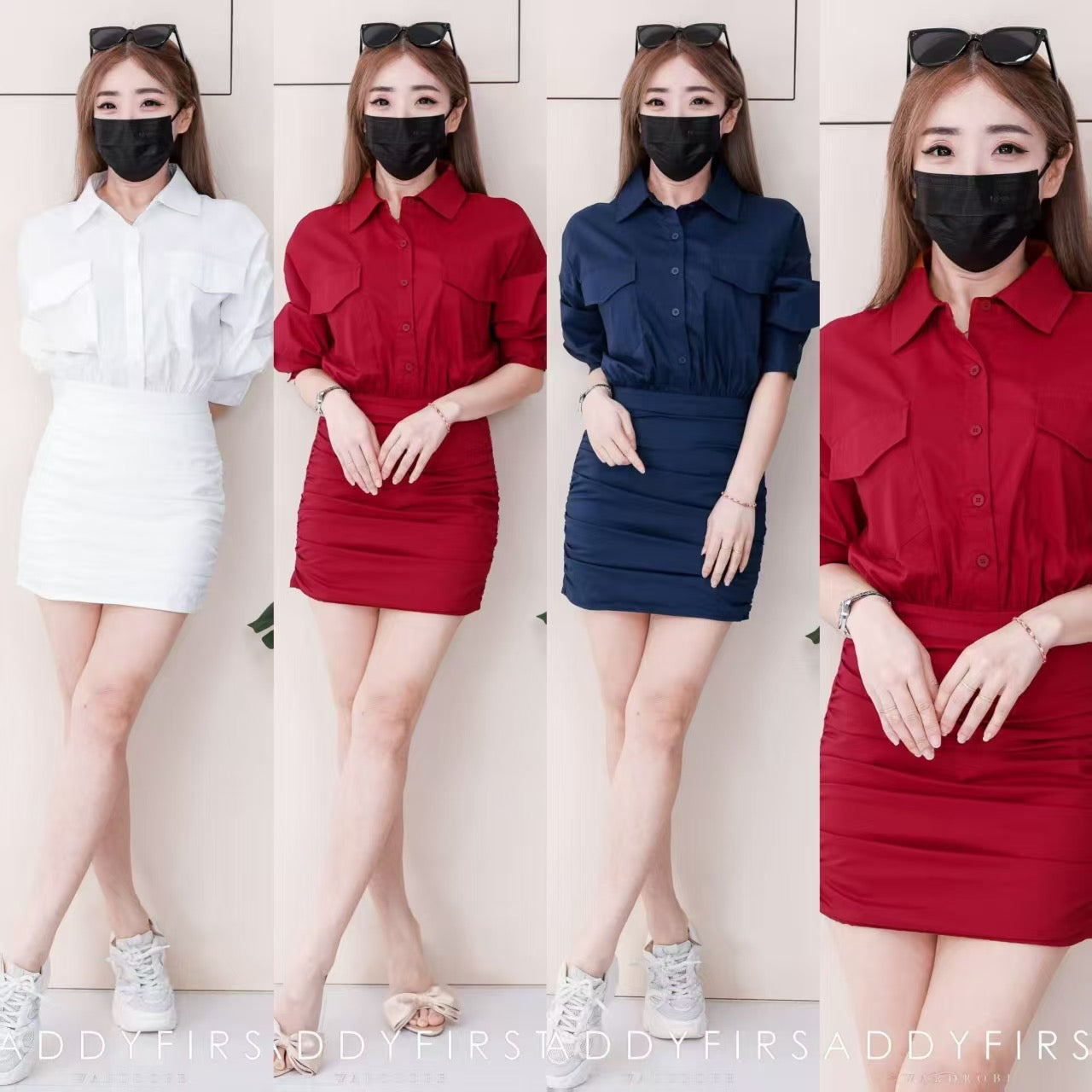 【D3488】🧧 宠粉福利回馈 🧧 【LFW独家小圆饼】高品质法式翻领长袖收腰显示包臀衬衫连身裙子 ❤️❤️