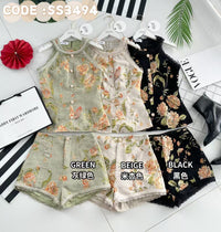 【SS3494】🧧 宠粉福利回馈 🧧 【LFW独家小圆饼】高品质两件式雪尼尔棉质CUT IN提花套装 无袖CUT IN收腰设计上衣➕高腰短裤，有口袋 ❤️❤️