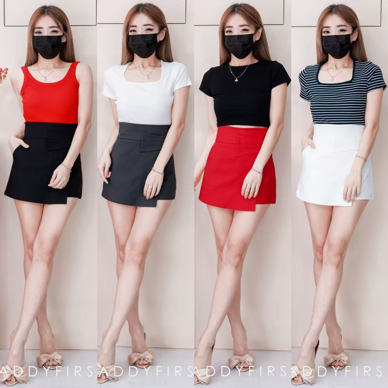 【S2664】高品质简约时尚蝴蝶结设计前裙后裤西装高腰百搭裤裙，有口袋 ❤️❤️