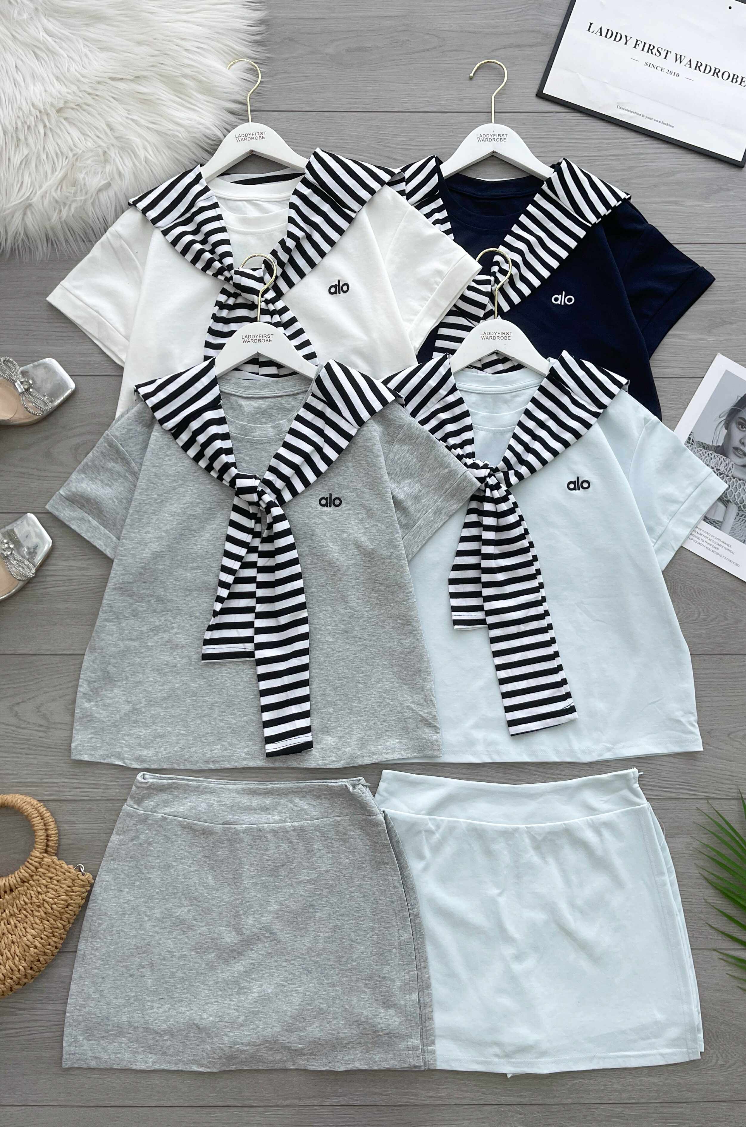 【SS612】高品质三件式韩系学院风时尚套装 宽松百搭上衣➕百搭裤裙，两侧开叉设计 ❤️❤️