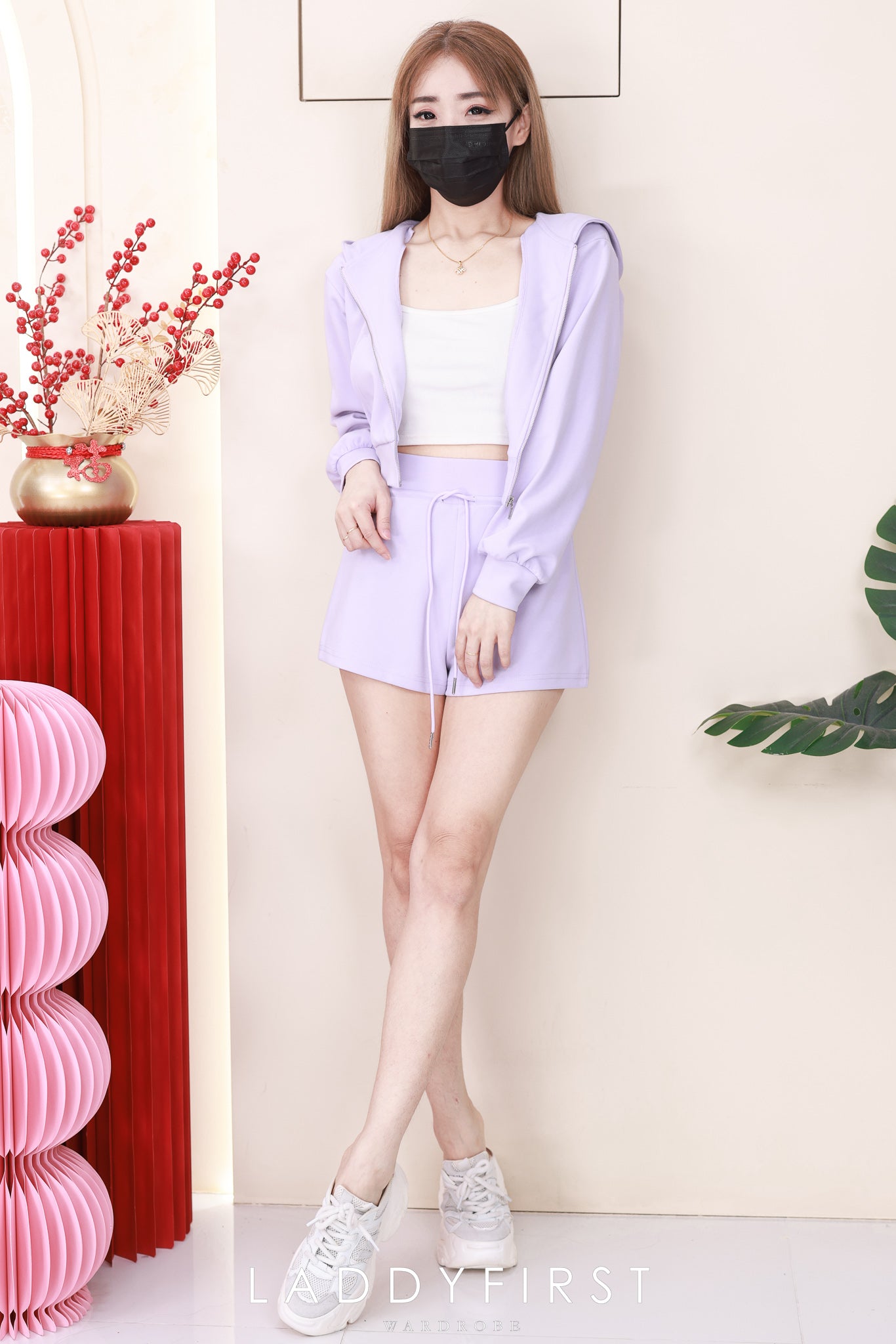 【SS3530】独家爆款高品质纯棉连帽简约休闲运动装百搭套装 连帽长袖上衣➕松紧腰弹力百搭短裤 ❤️❤️