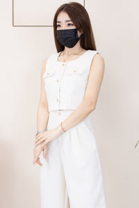 【SS21855 / 18678】高品质欧美式高级感小香风时尚套装 翻领无袖小香风上衣➕小香风阔脚高腰长裤，后副有伸缩弹力有口袋 ❤️❤️【D-R1-C1】