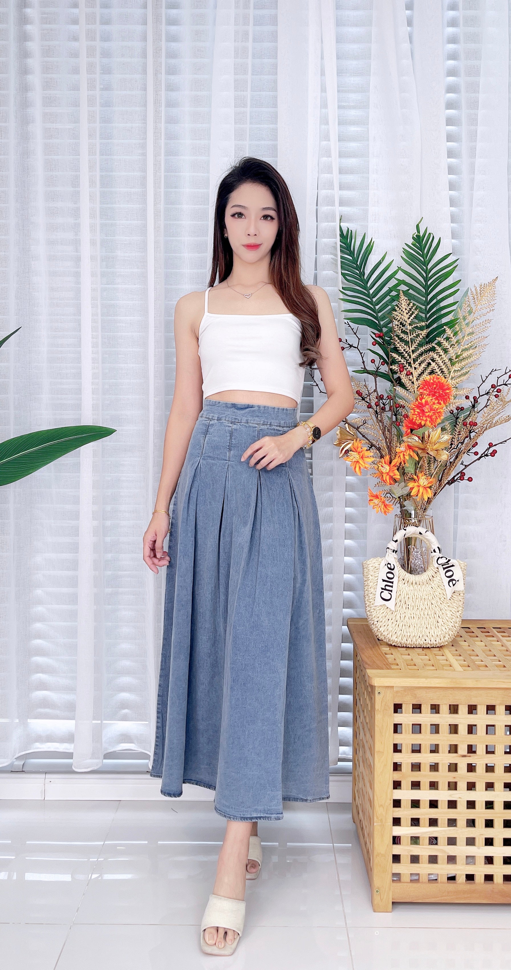 【L121388】韩版气质牛仔大摆裙高腰百搭长裙 ❤️❤️