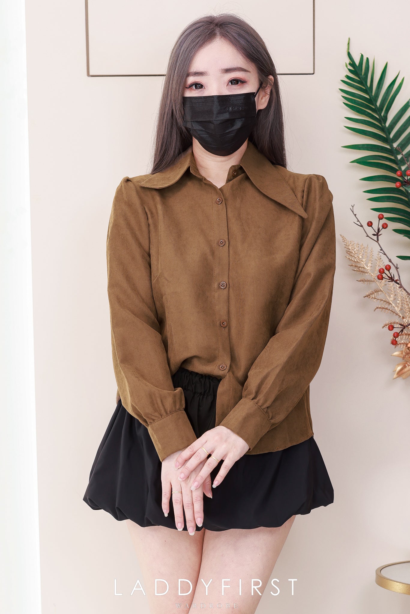 【T213】高品质假两件式韩版上衣  双色无袖针织上衣➕翻领长袖宽松长袖上衣 ❤❤