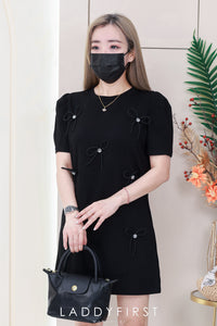 【D6660】🌟现货🌟 高品质水钻蝴蝶结泡泡袖短袖连衣裙 ❤️【A-R1-C5】