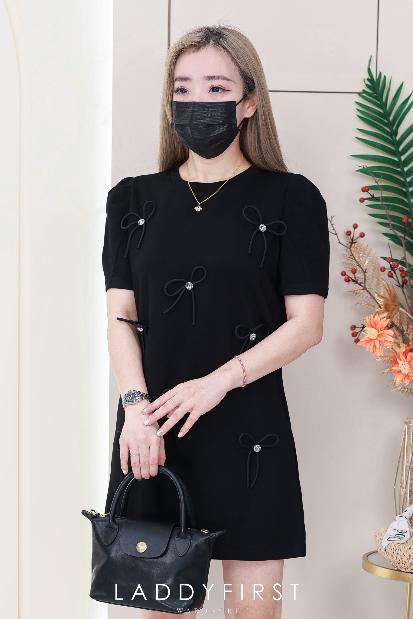 【D6660】🌟现货🌟 高品质水钻蝴蝶结泡泡袖短袖连衣裙 ❤️【A-R1-C5】