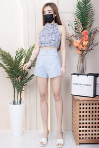 【SS3400】【独家小圆饼】两件式削肩套装 ,  鸵鸟毛拼接亮片Cut In上衣 ➕ 西装锦棉高腰显瘦短裤 , 有口袋【A-R2-C5】