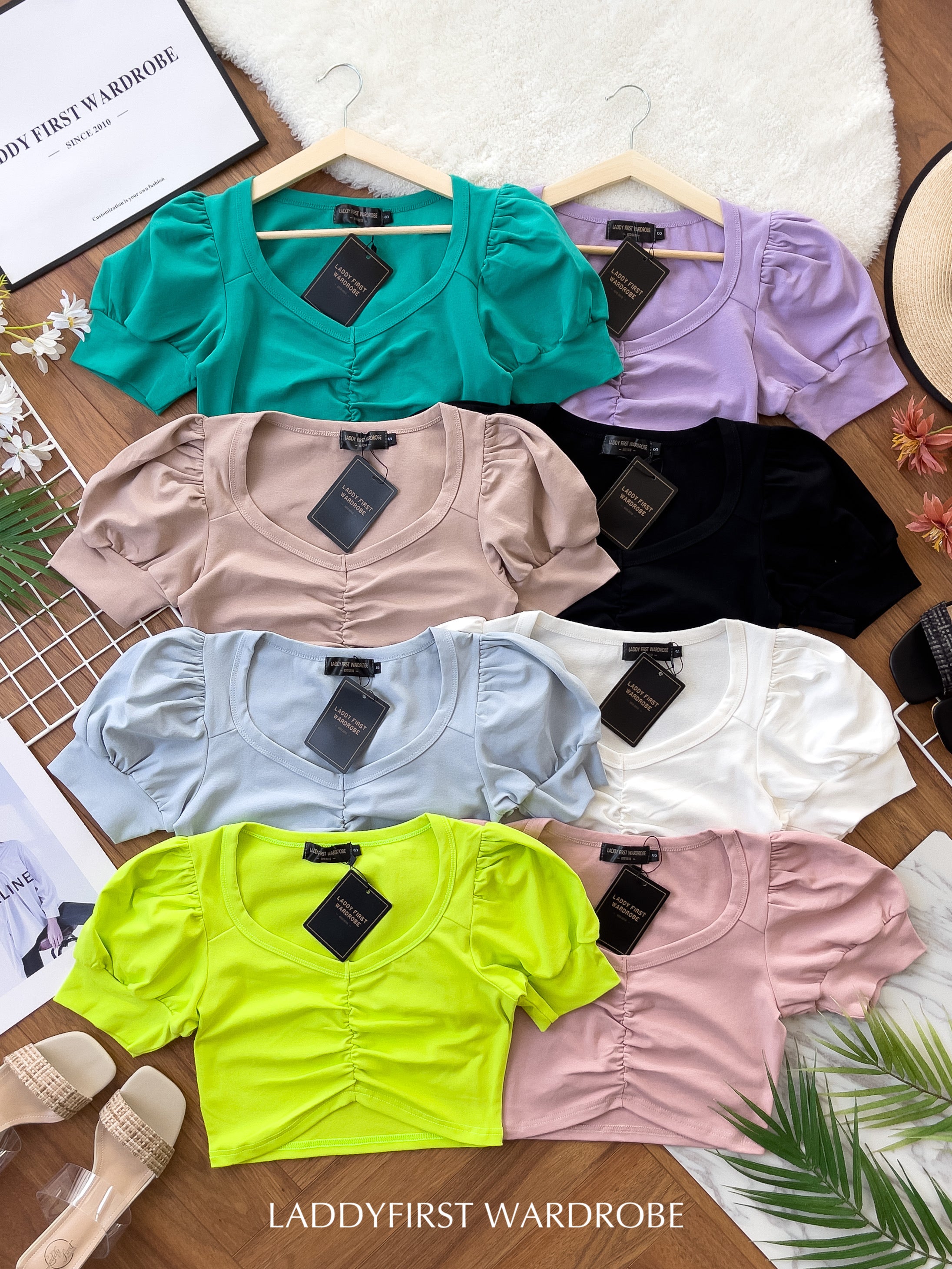 【T3337】💋特厚棉高质量百搭💋独家爆款韩版V领显瘦短款褶皱纯棉弹力百搭上衣 【B-R1-C3】