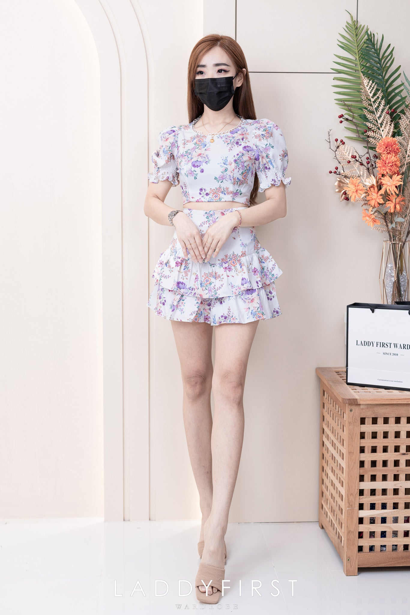 【SS120153】两件式印花西装套装 短袖印花上衣➕高腰裤裙❤️❤️
