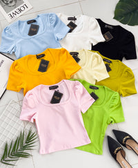 【T3329】独家爆款方领短袖纯棉弹力简约休闲百搭上衣 ❤️❤️ 【A-R3-C2】