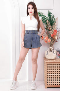 【S3439】【独家小圆饼】高品质COTTON JEANS牛仔弹力百褶设计牛仔高腰百搭短裤，有口袋 ❤️❤️ 【A-R1-C6】
