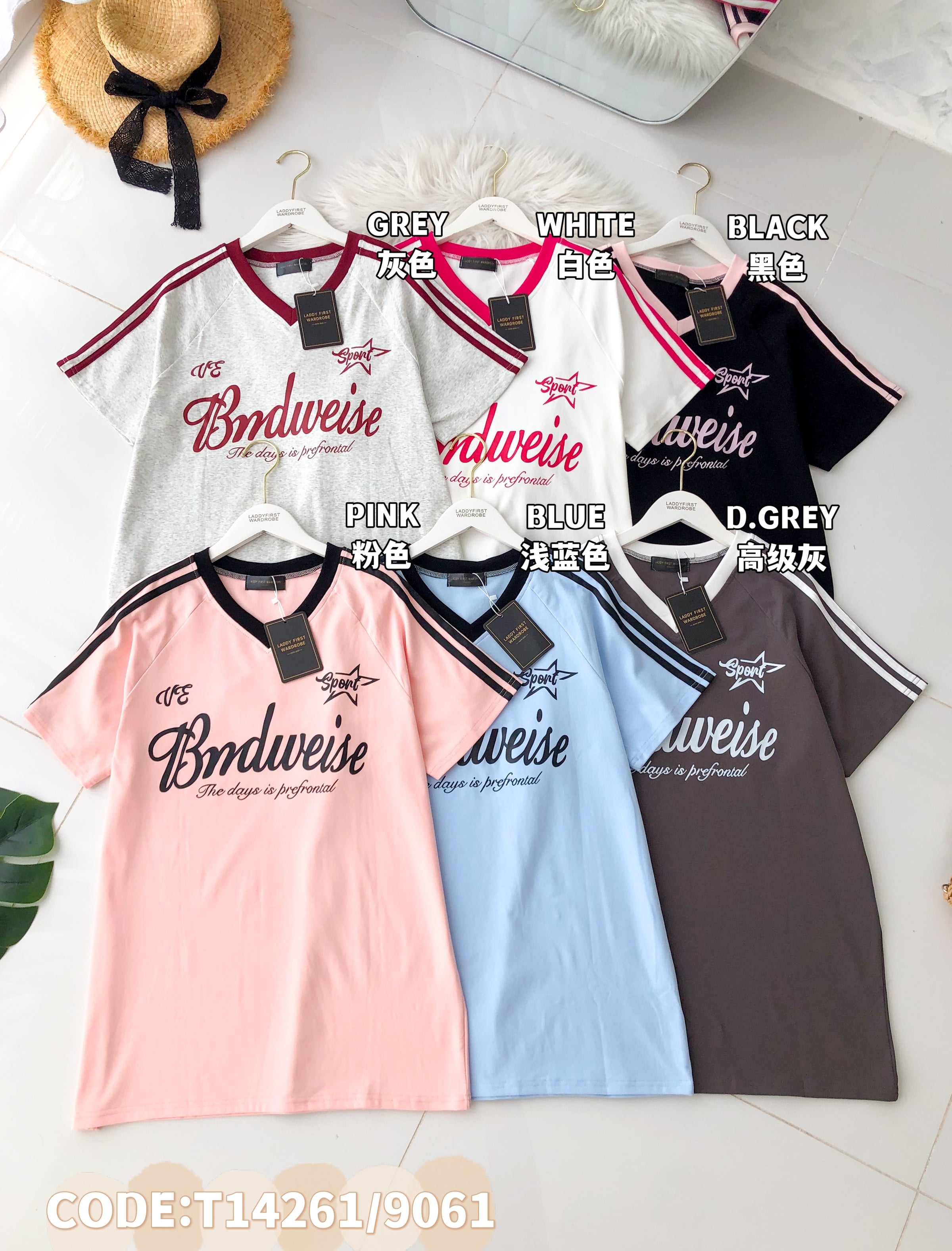 【T14261 / 9061】高品质V领字母拉线设计OVERSIZED 上衣 ❤❤【A-R3-C4】
