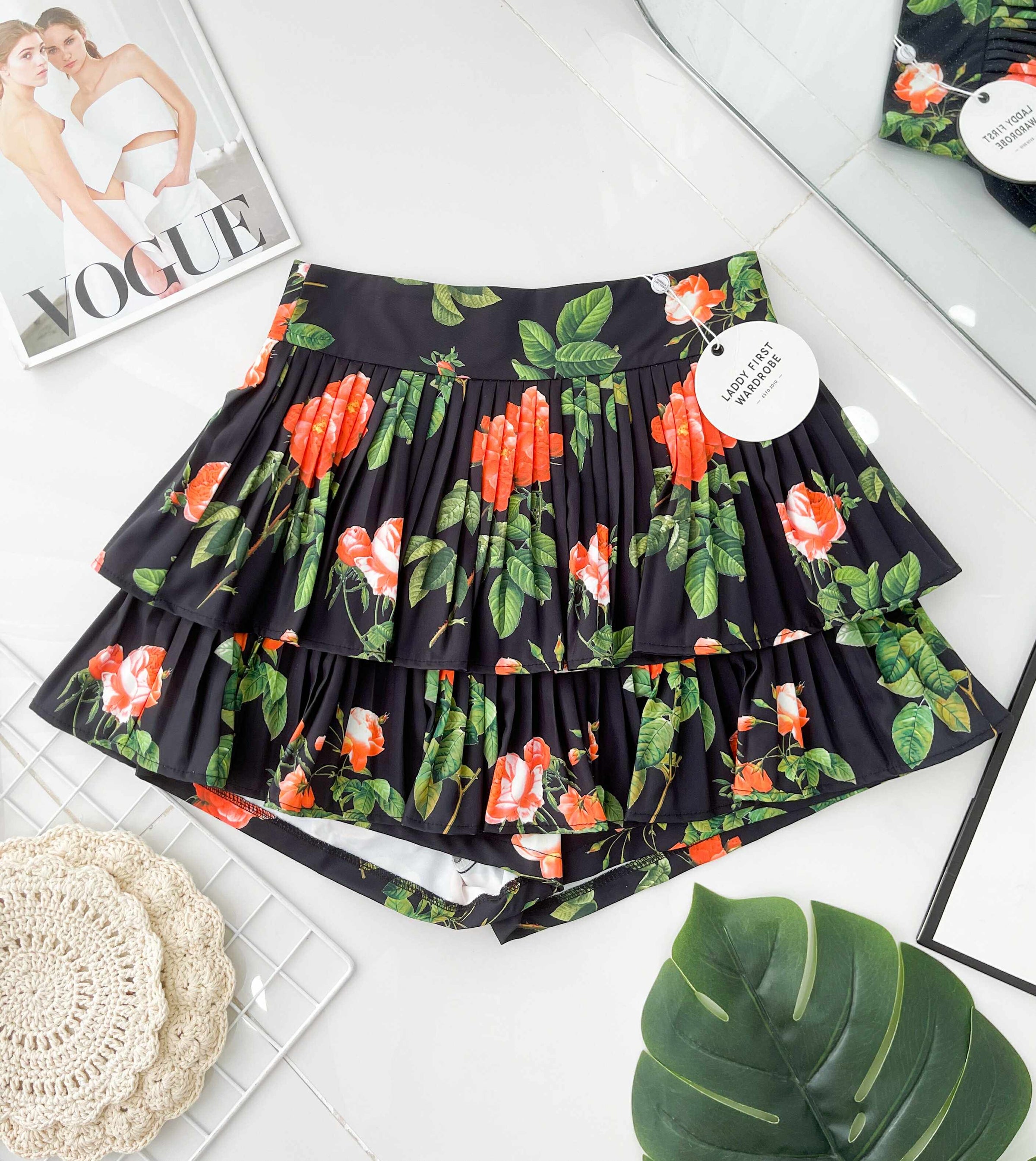 【S68135】【LFW独家小圆饼】【直播间搭配】双层蛋糕百褶荷叶边高腰显瘦西装裙子，内层防走光短裤 ❤️❤️ 【C-R3-C5】