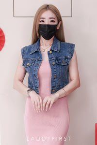 【JK3458 】【LFW独家小圆饼】高品质COTTON JEANS翻领出袖气质马甲牛仔外套 ❤❤