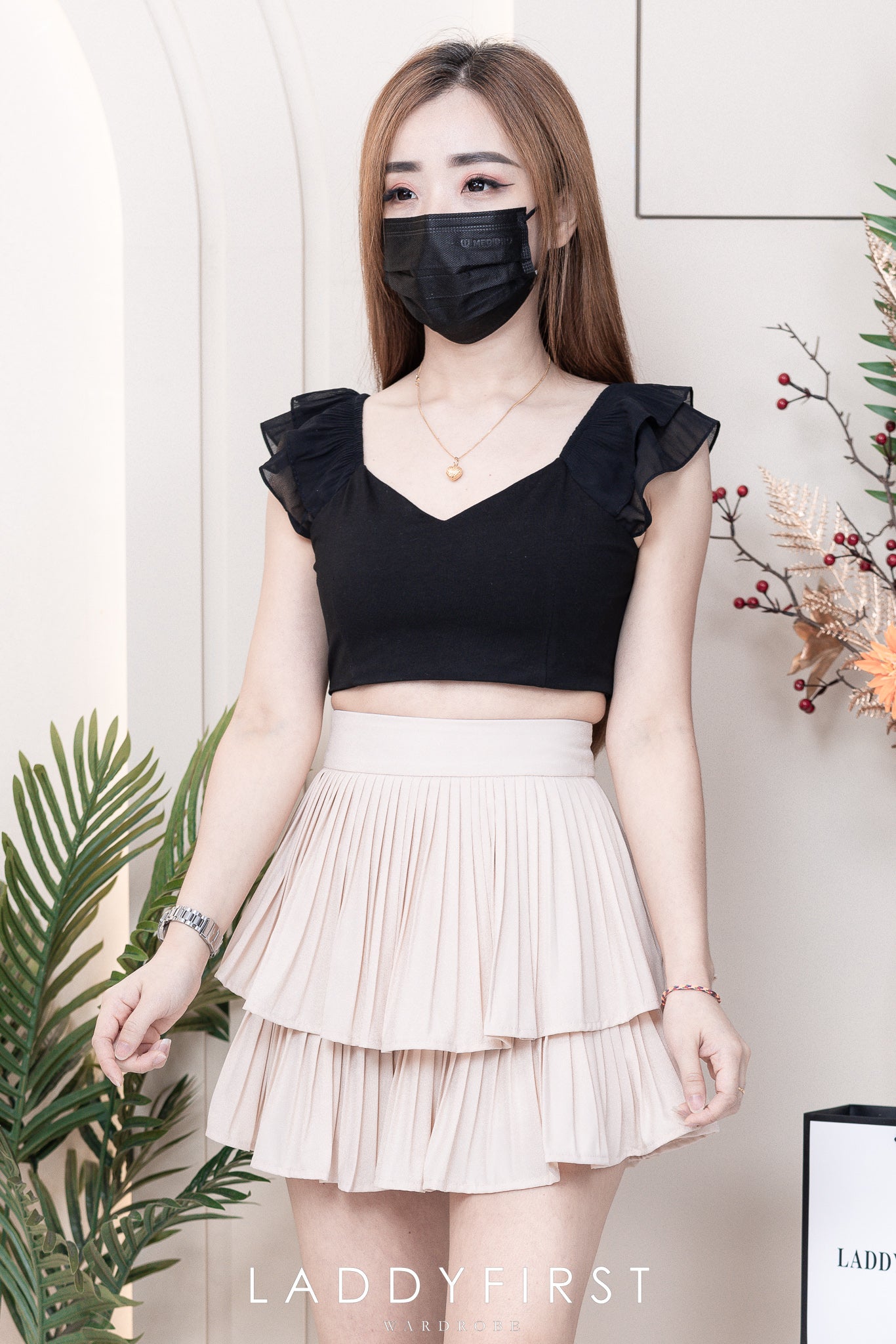 【S68114】【独家小圆饼】双层蛋糕百褶荷叶边高腰显瘦西装裙子，内层里布短裤【B-R1-C2】