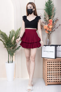 【S68114】【独家小圆饼】双层蛋糕百褶荷叶边高腰显瘦西装裙子，内层里布短裤【B-R1-C2】