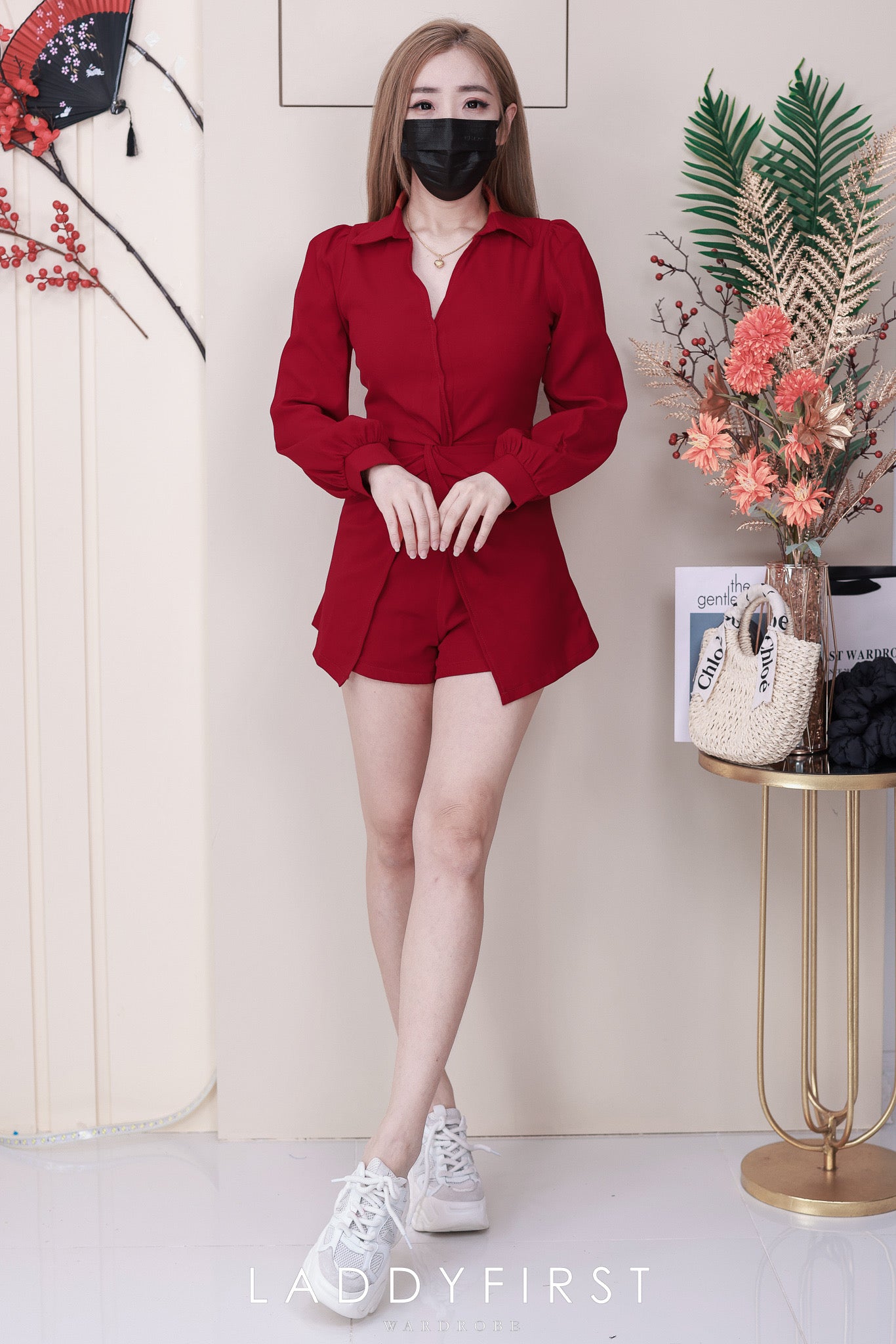 【SS8235001】【LFW独家小圆饼】高品质两件式韩式气质长袖西装套装 腰围扭褶设计翻领长袖上衣➕西装高腰百搭短裤❤️❤️ 【D-R1-C5】