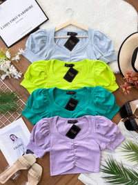 【T3337】💋特厚棉高质量百搭💋独家爆款韩版V领显瘦短款褶皱纯棉弹力百搭上衣 【B-R1-C3】