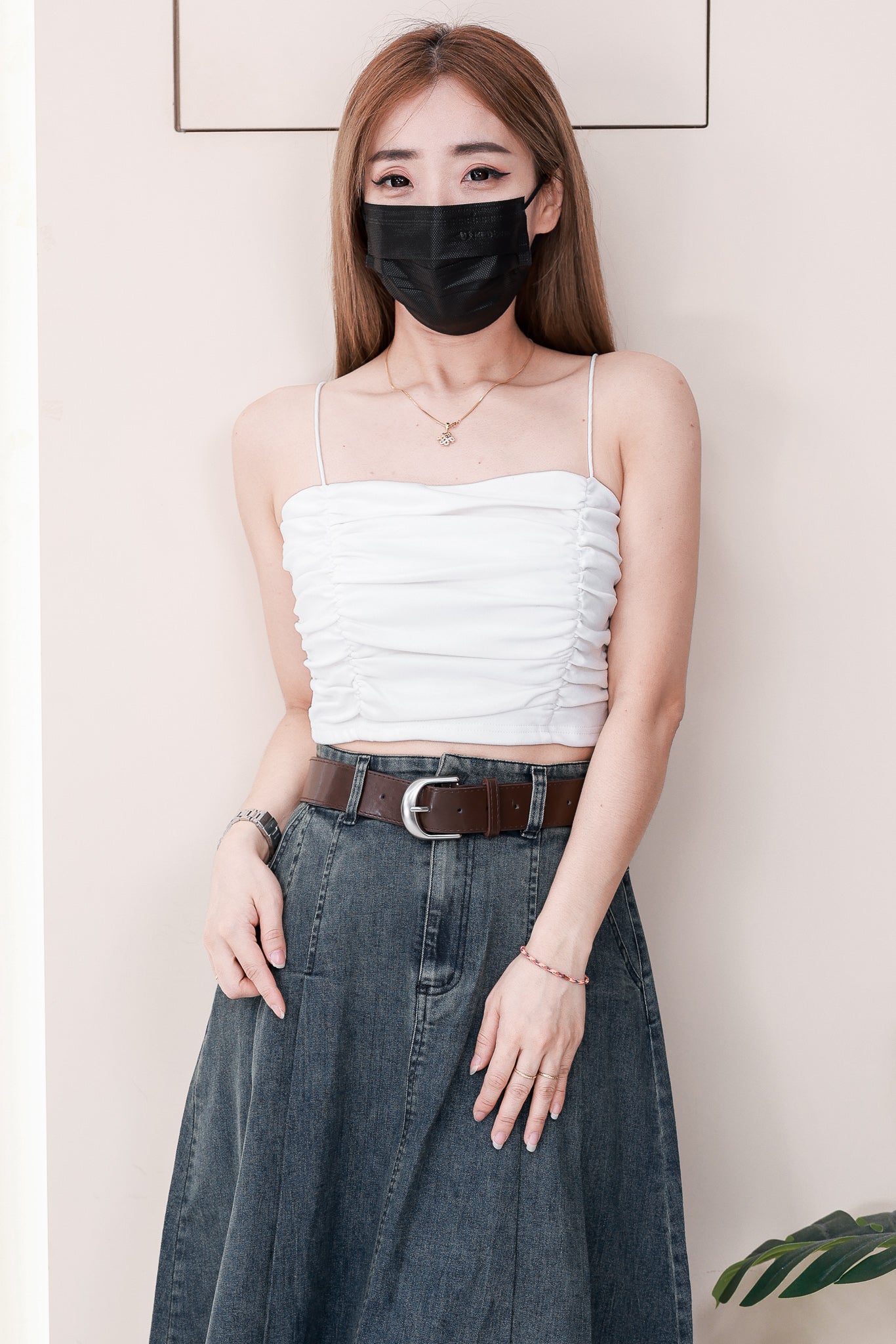 【L121587】高品质韩式简约时尚高腰百搭长裙，后腰伸缩弹力，配送腰带有口袋 ❤️❤️
